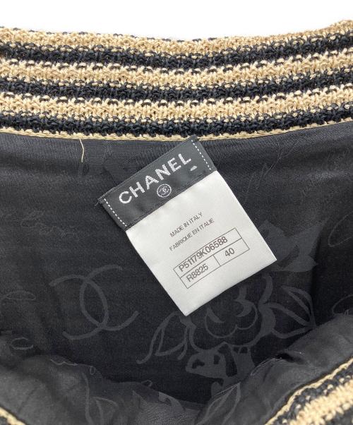 CHANEL（シャネル）CHANEL (シャネル) ココマーク ボーダー ニットスカート ベージュ×ブラック サイズ:40の古着・服飾アイテム