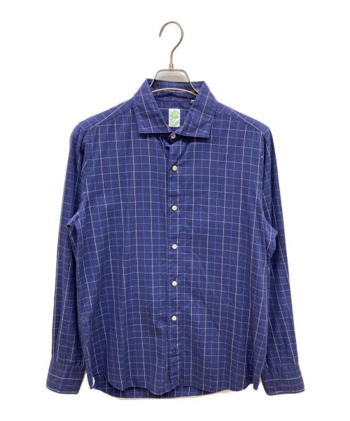 finamore（フィナモレ）Finamore (フィナモレ) チェックシャツ　カッタウェイ ネイビー サイズ:Ｍの古着・服飾アイテム