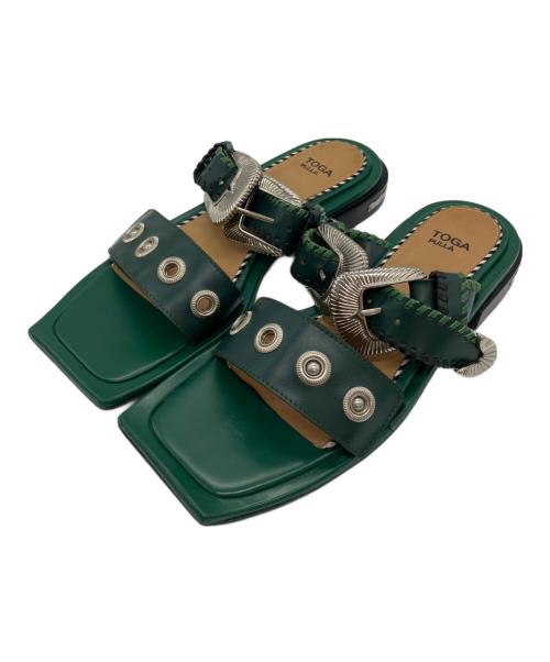 TOGA PULLA（トーガ プルラ）TOGA PULLA (トーガ プルラ) スクエアフラットサンダル グリーン サイズ:38の古着・服飾アイテム