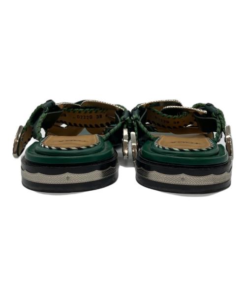 TOGA PULLA（トーガ プルラ）TOGA PULLA (トーガ プルラ) スクエアフラットサンダル グリーン サイズ:38の古着・服飾アイテム