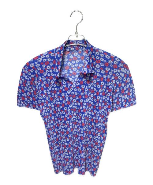 PLEATS PLEASE（プリーツプリーズ）PLEATS PLEASE (プリーツプリーズ) フラワープリントプリーツブラウス ブルー サイズ:3の古着・服飾アイテム