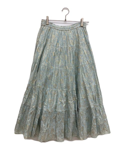 ne quittez pas（ヌキテパ）ne quittez pas (ヌキテパ) GOLD FLOWER PRINT SKIRT　ゴールドフラワープリントスカート ブルー サイズ:FREE 未使用品の古着・服飾アイテム