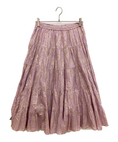 ne quittez pas（ヌキテパ）ne quittez pas (ヌキテパ) GOLD FLOWER PRINT SKIRT パープル サイズ:FREEの古着・服飾アイテム