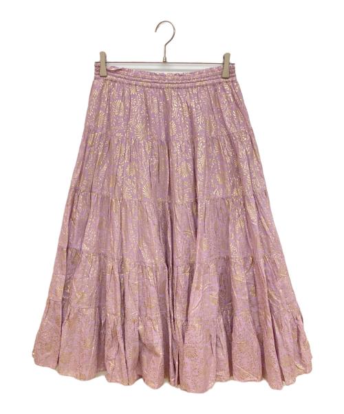 ne quittez pas（ヌキテパ）ne quittez pas (ヌキテパ) GOLD FLOWER PRINT SKIRT パープル サイズ:FREEの古着・服飾アイテム