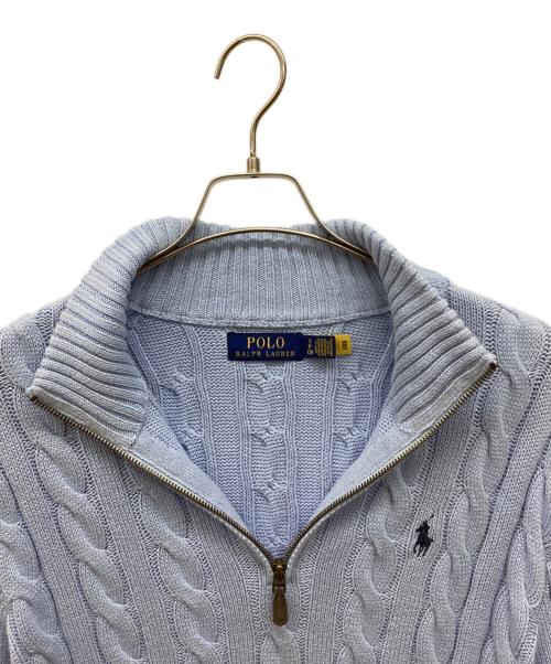 POLO RALPH LAUREN（ポロ・ラルフローレン）POLO RALPH LAUREN (ポロ・ラルフローレン) ハーフジップケーブルニット ブルー サイズ:Ｓの古着・服飾アイテム