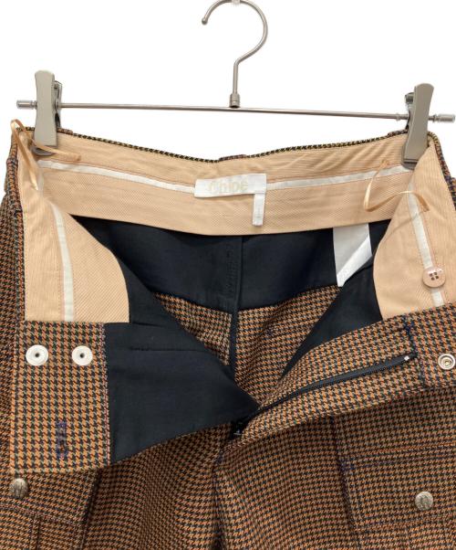 Chloe（クロエ）Chloe (クロエ) セミフレアチェックパンツ ブラウン サイズ:38の古着・服飾アイテム
