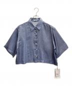 Sov.ソブ）の古着「サテンデニムプリントクロップドシャツ」｜ブルー