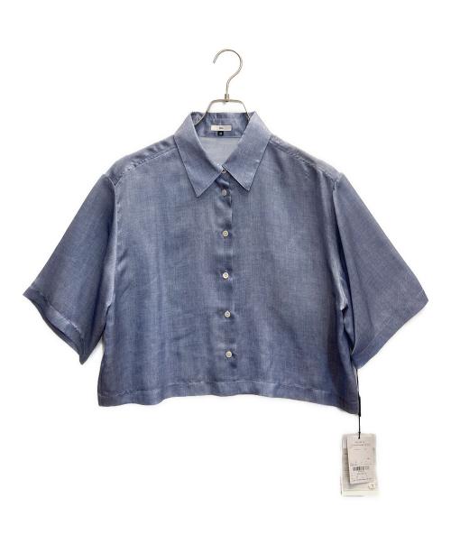 Sov.（ソブ）Sov. (ソブ) サテンデニムプリントクロップドシャツ ブルー サイズ:38の古着・服飾アイテム