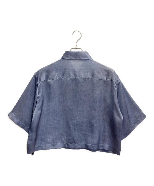 Sov.（ソブ）Sov. (ソブ) サテンデニムプリントクロップドシャツ ブルー サイズ:38の古着・服飾アイテム