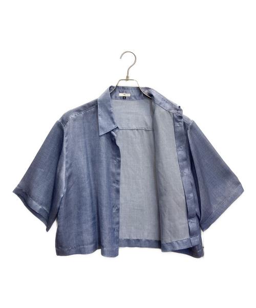 Sov.（ソブ）Sov. (ソブ) サテンデニムプリントクロップドシャツ ブルー サイズ:38の古着・服飾アイテム