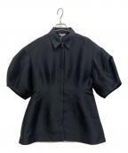 CLANEクラネ）の古着「ウエスト シェイプ パフスリーブ シャツ」｜ブラック