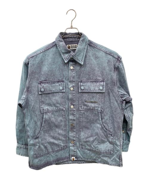 A BATHING APE（ア ベイシング エイプ）A BATHING APE (ア ベイシング エイプ) ACID WASH WORK SHIRT/アシッドウォッシュワークシャツ インディゴ サイズ:Mの古着・服飾アイテム