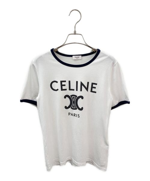 CELINE（セリーヌ）CELINE (セリーヌ) CELINE PARIS Tシャツ / コットンジャージー ホワイト×ネイビー サイズ:Sの古着・服飾アイテム