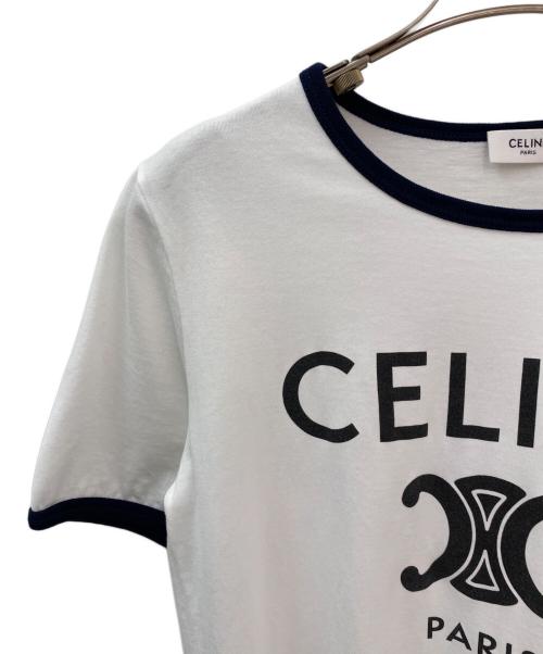 CELINE（セリーヌ）CELINE (セリーヌ) CELINE PARIS Tシャツ / コットンジャージー ホワイト×ネイビー サイズ:Sの古着・服飾アイテム