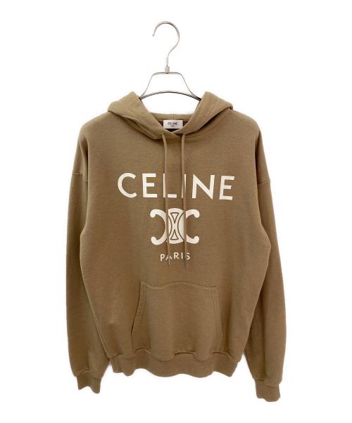 CELINE（セリーヌ）CELINE (セリーヌ) トリオンフ ロゴ プリント プルオーバー カシミヤ コットン フリース スウェットシャツ ベージュ サイズ:XSの古着・服飾アイテム