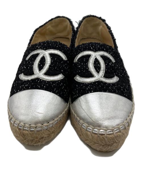 CHANEL（シャネル）CHANEL (シャネル) エスパドリーユ ブラック×シルバー サイズ:36の古着・服飾アイテム