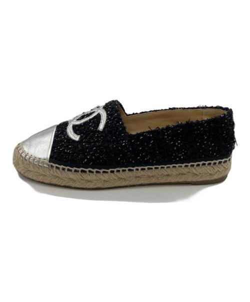 CHANEL（シャネル）CHANEL (シャネル) エスパドリーユ ブラック×シルバー サイズ:36の古着・服飾アイテム