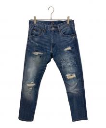 POLO RALPH LAUREN（ポロ・ラルフローレン）の古着「パッチワークダメージ加工デニムパンツ」｜インディゴ