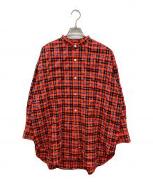 Traditional Weatherwear（トラディショナルウェザーウェア）の古着「BIG TUCK-UP NO COLLAR SHRTS　ノーカラーチュニックシャツ」｜レッド