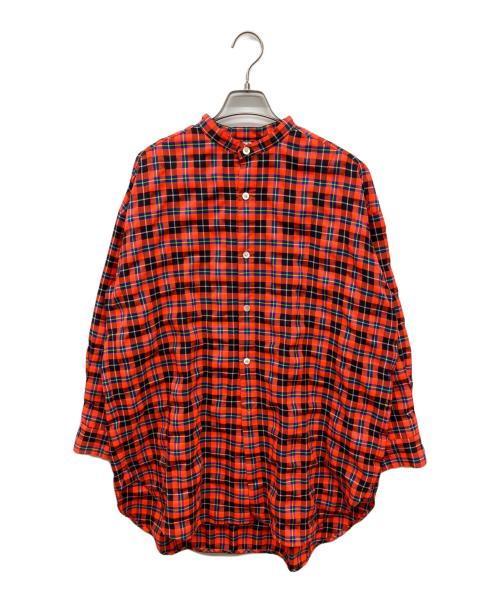 Traditional Weatherwear（トラディショナルウェザーウェア）Traditional Weatherwear (トラディショナルウェザーウェア) BIG TUCK-UP NO COLLAR SHRTS　ノーカラーチュニックシャツ レッド サイズ:Ｓの古着・服飾アイテム