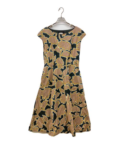 WEEKEND Max Mara（ウィークエンド マックスマーラ）Weekend Max Mara (ウィークエンド マックスマーラ) 総柄ワンピース グリーン×ベージュ サイズ:42の古着・服飾アイテム