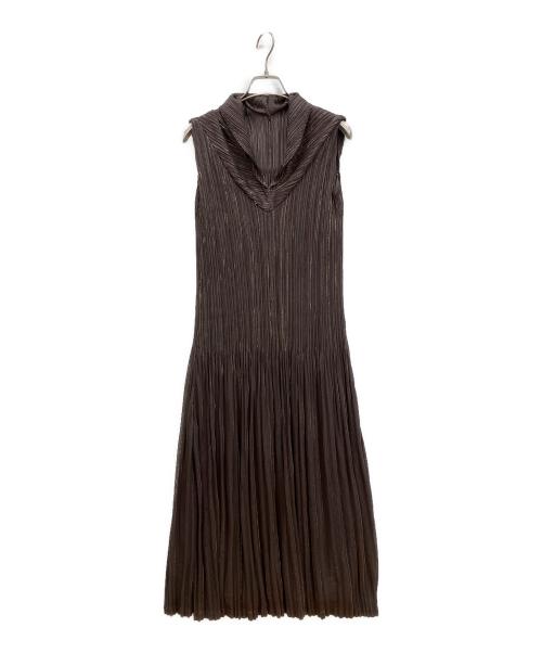 ISSEY MIYAKE（イッセイミヤケ）ISSEY MIYAKE (イッセイミヤケ) ラメプリーツノースリーブワンピース ブラウン サイズ:2の古着・服飾アイテム
