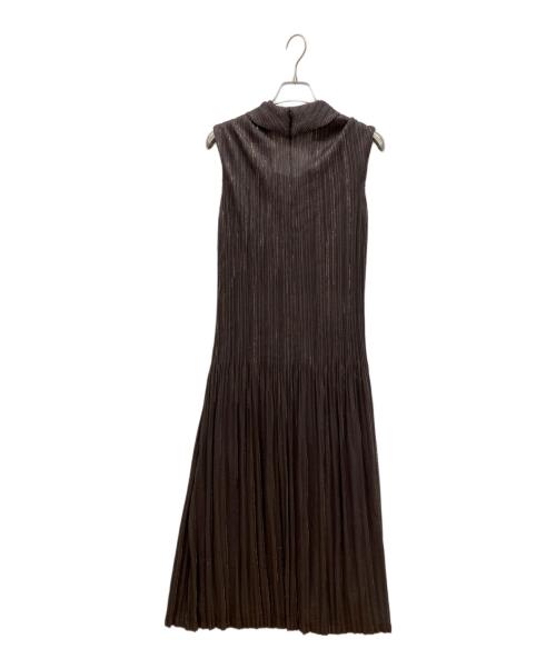 ISSEY MIYAKE（イッセイミヤケ）ISSEY MIYAKE (イッセイミヤケ) ラメプリーツノースリーブワンピース ブラウン サイズ:2の古着・服飾アイテム