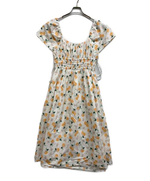 Kate Spade（ケイトスペード）Kate Spade (ケイトスペード) オレンジ トス スクエア ネック ミディ ドレス オレンジ サイズ:Mの古着・服飾アイテム