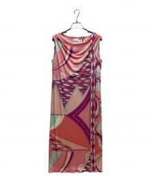 Emilio Pucci（エミリオ プッチ）の古着「総柄ノースリーブシルクワンピース」｜ピンク