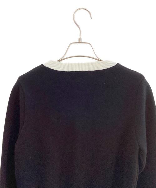 L'AUBE（ローブ）L'AUBE (ローブ) コンパクトクルーネックバイカラーカーディガン ブラック×ホワイト サイズ:Fの古着・服飾アイテム