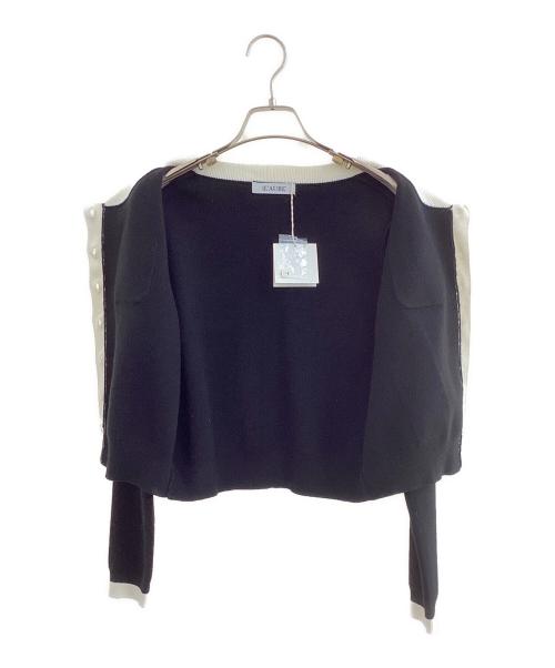 L'AUBE（ローブ）L'AUBE (ローブ) コンパクトクルーネックバイカラーカーディガン ブラック×ホワイト サイズ:Fの古着・服飾アイテム