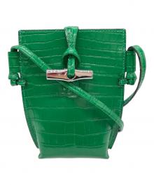 LONGCHAMP（ロンシャン）の古着「クロコ型押しショルダーバッグ」｜グリーン