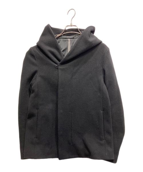 KAZUYUKI KUMAGAI ATTACHMENT（カズユキクマガイ アタッチメント）KAZUYUKI KUMAGAI ATTACHMENT (カズユキクマガイ アタッチメント) カシミヤ混 メルトンフーデッド ハーフコート ブラック サイズ:2の古着・服飾アイテム