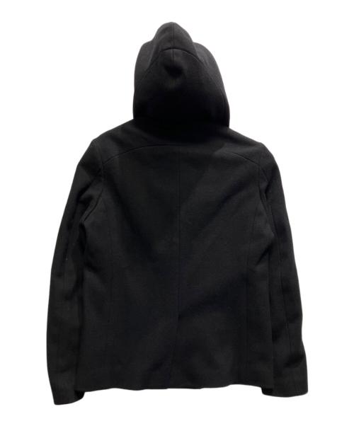 KAZUYUKI KUMAGAI ATTACHMENT（カズユキクマガイ アタッチメント）KAZUYUKI KUMAGAI ATTACHMENT (カズユキクマガイ アタッチメント) カシミヤ混 メルトンフーデッド ハーフコート ブラック サイズ:2の古着・服飾アイテム