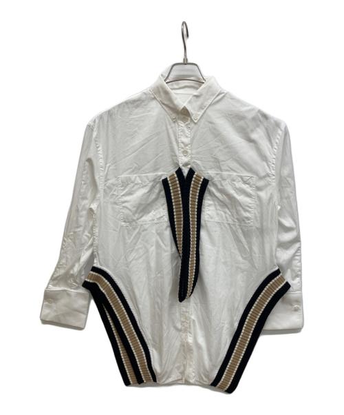 BURBERRY（バーバリー）BURBERRY (バーバリー) Optic Cricket Stripe Rib Knit Oversized Shirt ホワイト サイズ:38の古着・服飾アイテム