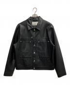 SATURセター）の古着「SYMBOL BROOCH FAUX LEATHER JACKET/レザージャケット」｜ブラック