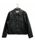 SATUR（セター）の古着「SYMBOL BROOCH FAUX LEATHER JACKET/レザージャケット」｜ブラック
