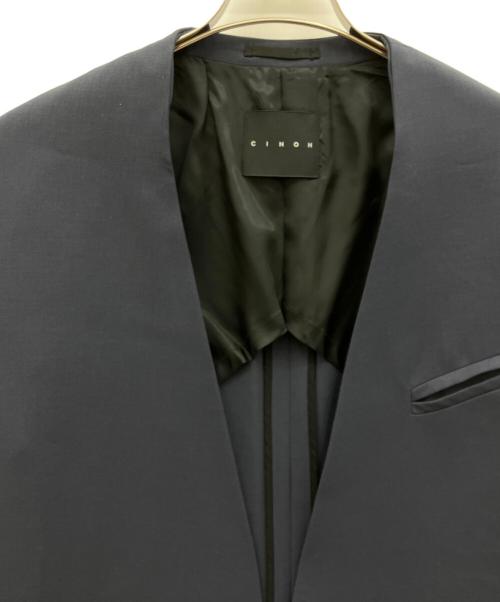 CINOH（チノ）CINOH (チノ) ノーカラージャケット ネイビー サイズ:48の古着・服飾アイテム