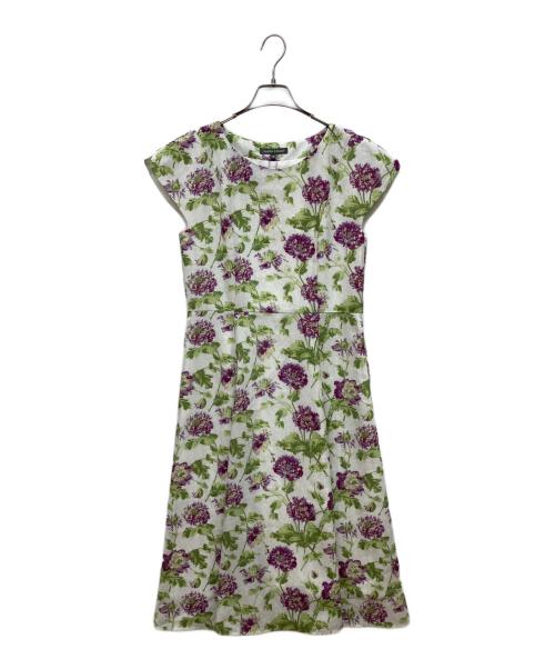 LAURA ASHLEY（ローラ アシュレイ）LAURA ASHLEY (ローラ アシュレイ) ヘップワース柄 フィット＆フレアードレスワンピース　ノースリーブワンピース パープル サイズ:38 未使用品の古着・服飾アイテム