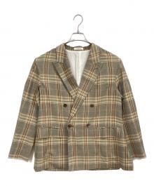 MACPHEE（マカフィー）の古着「レーヨンリネンチェック ダブルブレストジャケット」｜グリーン