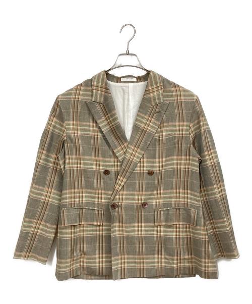MACPHEE（マカフィー）MACPHEE (マカフィー) レーヨンリネンチェック ダブルブレストジャケット グリーン サイズ:36の古着・服飾アイテム