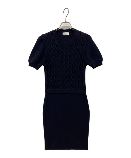 RED VALENTINO（レッドヴァレンティノ）RED VALENTINO (レッドヴァレンティノ) 半袖ニットワンピース ネイビー サイズ:Ｓ 未使用品の古着・服飾アイテム