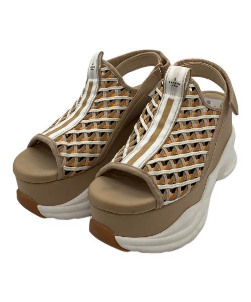 LANVIN en Bleu（ランバンオンブルー）LANVIN en Bleu (ランバンオンブルー) プラットフォームバックストラップメッシュサンダル ベージュ サイズ:Lの古着・服飾アイテム