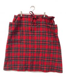 R&D.M.Co-OLDMAN'S TAILOR（オールドマンズテイラー）の古着「ウールタータンチェックストリングスカート」｜レッド