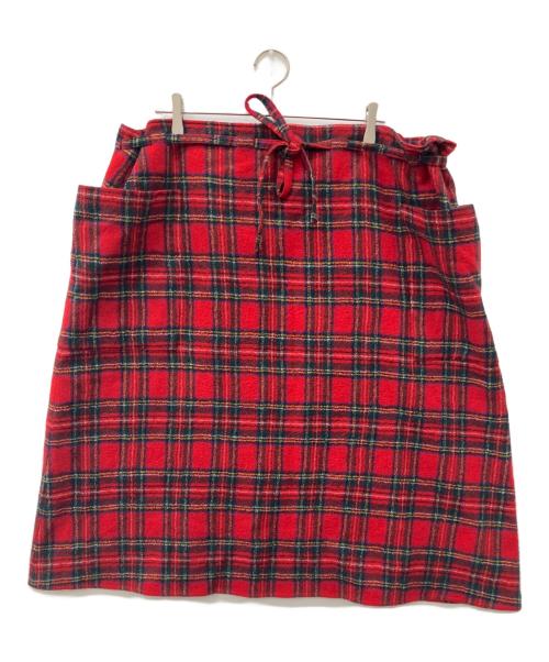 R&D.M.Co-OLDMAN'S TAILOR（オールドマンズテイラー）R&D.M.Co-OLDMAN'S TAILOR (オールドマンズテイラー) ウールタータンチェックストリングスカート レッド サイズ:Freeの古着・服飾アイテム