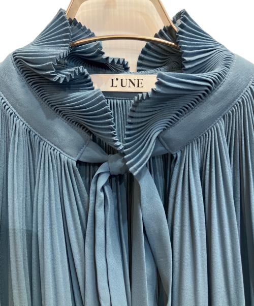 L'UNE（リュンヌ）L'UNE (リュンヌ) ヴィンテージシフォン プリーツブラウス ブルー サイズ:フリーの古着・服飾アイテム
