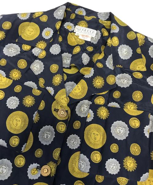 GUCCI（グッチ）GUCCI (グッチ) 太陽柄シルクシャツジャケット ネイビー サイズ:40の古着・服飾アイテム