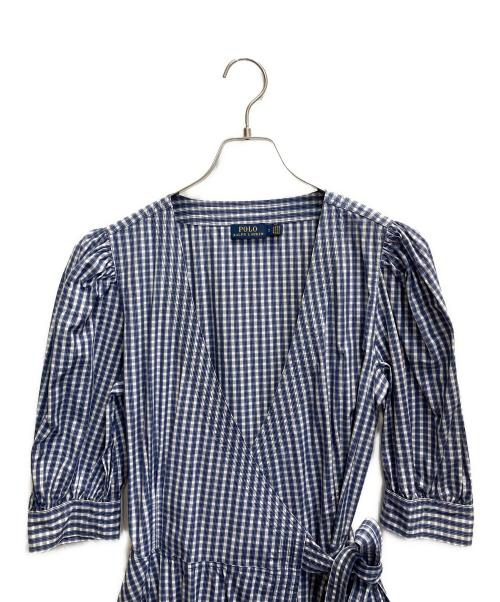POLO RALPH LAUREN（ポロ・ラルフローレン）POLO RALPH LAUREN (ポロ・ラルフローレン) ギンガムコットンラップドレス ブルー サイズ:2の古着・服飾アイテム