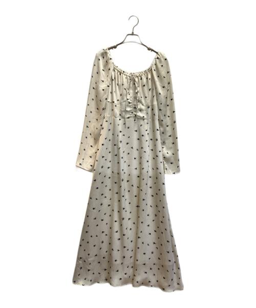 FRAY ID（フレイ アイディー）FRAY ID (フレイ アイディー) クレープサテンプリントワンピース ベージュ サイズ:1の古着・服飾アイテム