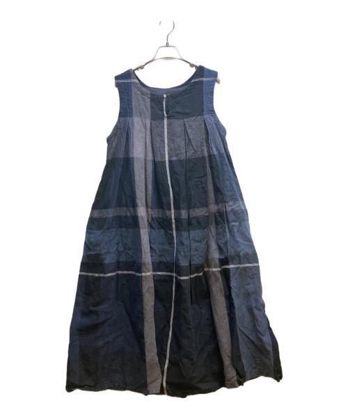 BEARDSLEY（ビアズリー）BEARDSLEY (ビアズリー) リネンビッグチェックタックワンピース ネイビー サイズ:1の古着・服飾アイテム